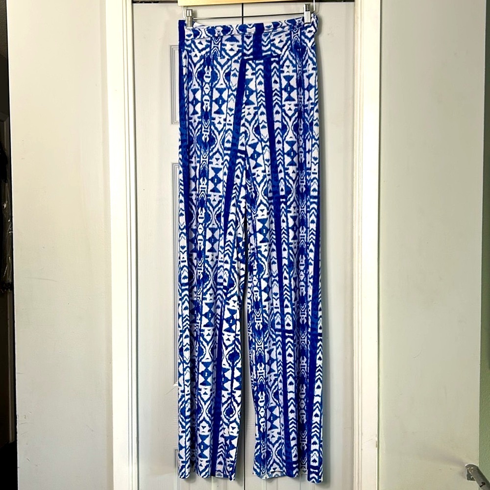 UK2LA Wide Leg Loose Fit Blue And White Pattern Pants.NEW